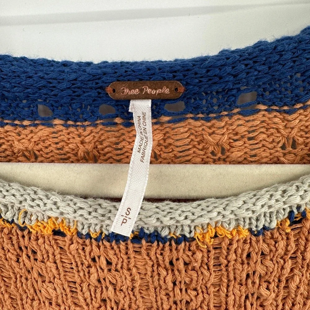 Free People Striped Knit Oversized Sweater Top Orange Pink‎ Blue Size S